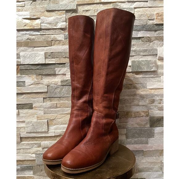 Lucky Brand LK-Timinii Tall Leather Boots 7 | Suede Panel, Equestrian-Inspired - Picture 3 of 8